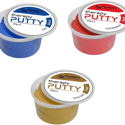 Therapy Putty (Set of 3) Extra Soft (Tan), Soft/Medium (Red) and Firm (Blue) - SENsory Toys4U