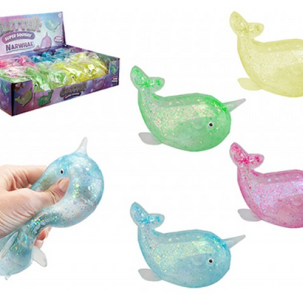 GLITZ NARWHAL SQUISHY TOY 10.5CM - SENsory Toys4U