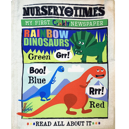 Nursery Times Crinkly Newspaper - Rainbow Dinosaurs - SENsory Toys4U
