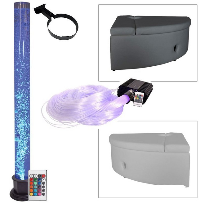 Bubble Tube 1.5mtr, White/Grey Padded Corner Surround Base Plinth, Fibre Optic Light 100 Tails Long Sensory Kit - SENsory Toys4U