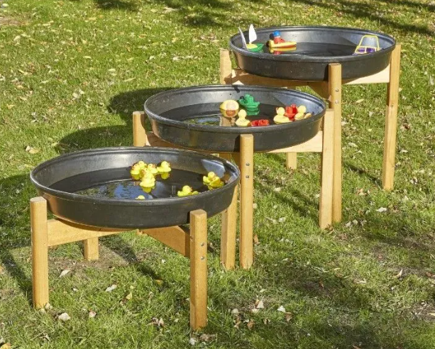 Trio of Cascading Deep Spot Trays and Stands - Set of 3