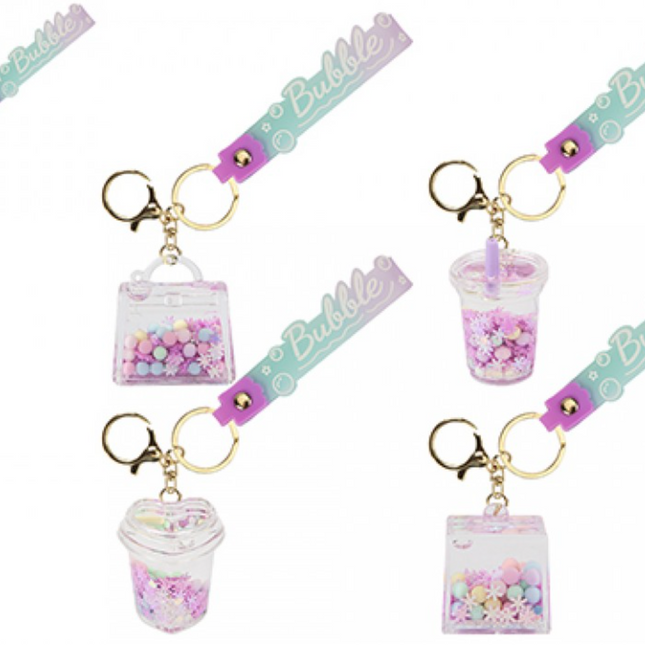 ACRYLIC CHARM KEYRING WITH LIQUID & STRAP
