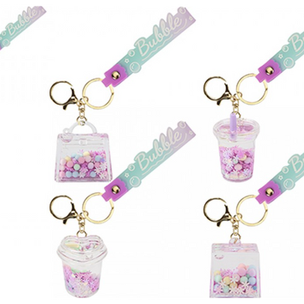 ACRYLIC CHARM KEYRING WITH LIQUID & STRAP