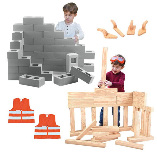 Rubber Building Set Foam Breeze Bricks & Beams with 4 Wooden Tools ‚Äö√Ñ√∂‚àö√ë‚àö‚àÇ‚Äö√†√∂‚àö√´‚Äö√†√∂¬¨¬Æ 48pcs Bundle - SENsory Toys4U