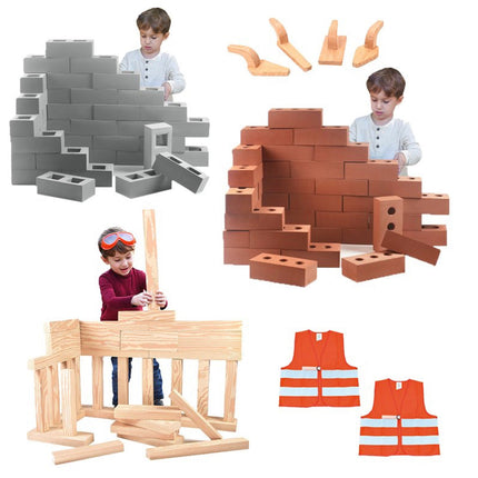 Rubber Building Set Foam Bricks, Breeze Blocks & Beams, 4 Wooden Tools ‚Äö√Ñ√∂‚àö√ë‚àö‚àÇ‚Äö√†√∂‚àö√´‚Äö√†√∂¬¨¬Æ 73pcs Bundle - SENsory Toys4U