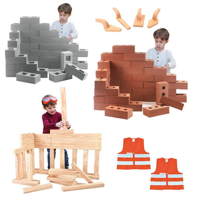 Rubber Building Set Foam Bricks, Breeze Blocks & Beams, 4 Wooden Tools ‚Äö√Ñ√∂‚àö√ë‚àö‚àÇ‚Äö√†√∂‚àö√´‚Äö√†√∂¬¨¬Æ 73pcs Bundle - SENsory Toys4U