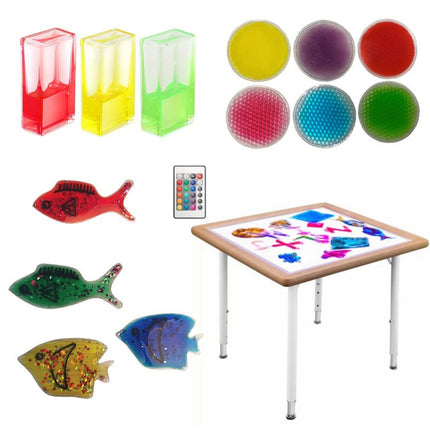 Light Up LED Desk Table For Drawing & 13 Toys for illumination Incl. Remote - SENsory Toys4U